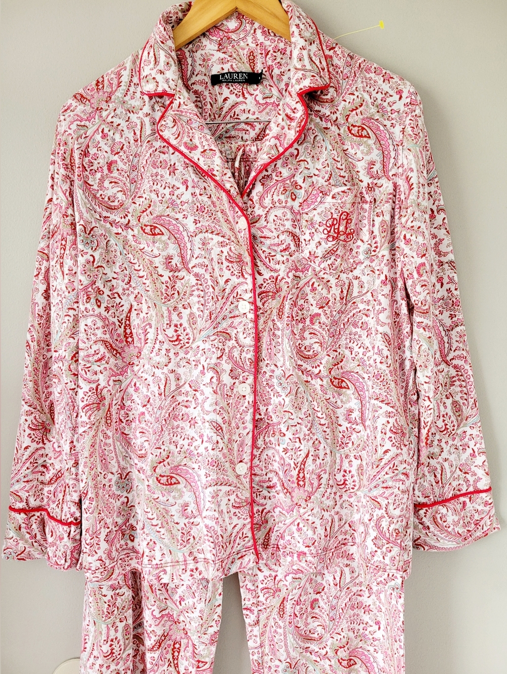Ralph Lauren Pink Paisley Cotton Blend 2-pc. Pajamas Set LRL Embroidery Medium - Picture 6 of 16